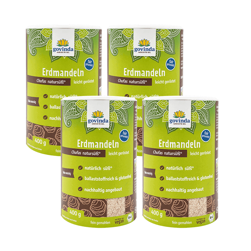 Sparpack mit vier Packungen Erdmandeln, gemahlen und geröstet, erhältlich mit 10 Prozent Rabatt