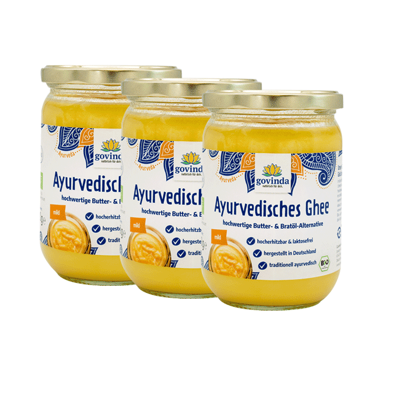 Sparpack mit drei Gläsern ayurvedisches Ghee, erhältlich mit 10 Prozent Rabatt