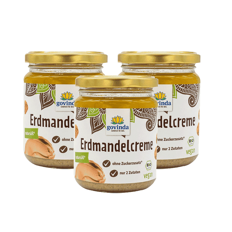 Sparpack mit drei Gläsern Erdmandelcreme, erhältlich mit 10 Prozent Rabatt