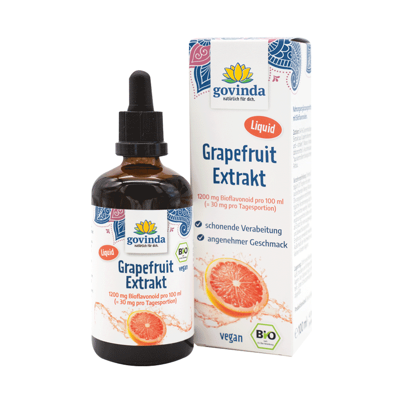 Govinda Natur Bio-Grapefruit-Extrakt mit Bioflavonoiden in der Glasflasche mit praktischem Tropfer/Pipette | ✓ vegan