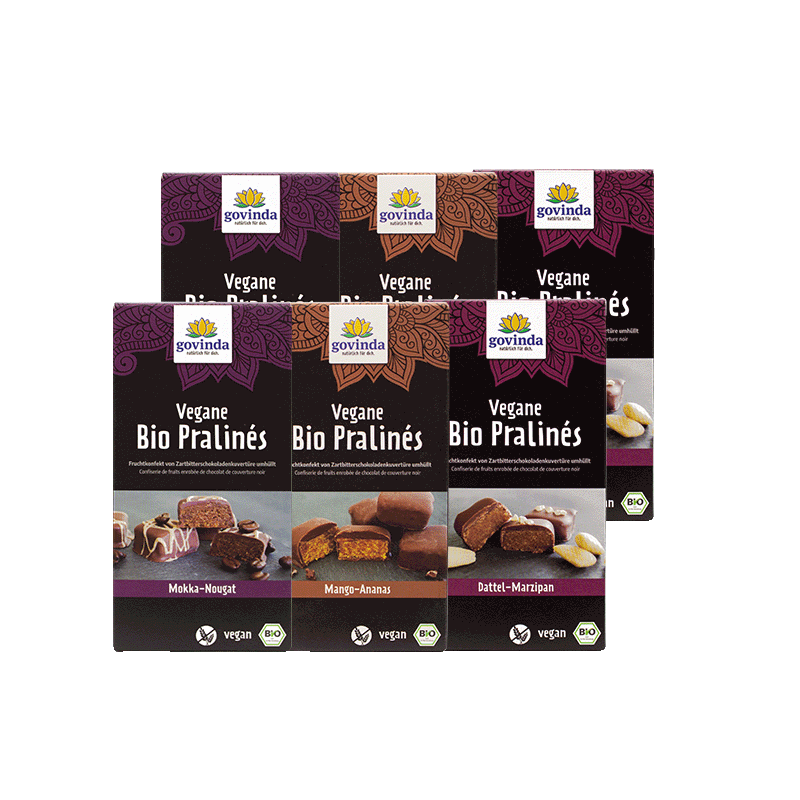 Vegane Bio-Pralinés Sparpack | Mokka-Nougat, Dattel-Marzipan & Mango-Ananas | vegan ✓ glutenfrei ✓ mit fair gehandelten Datteln ✓