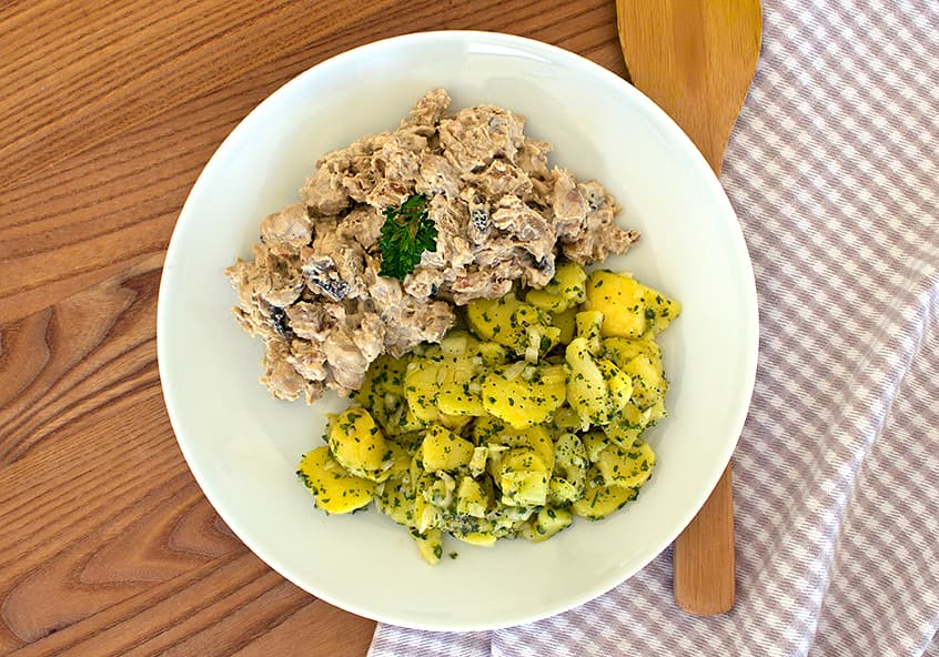 Protein Chunk Geschnetzeltes mit Kartoffelsalat
