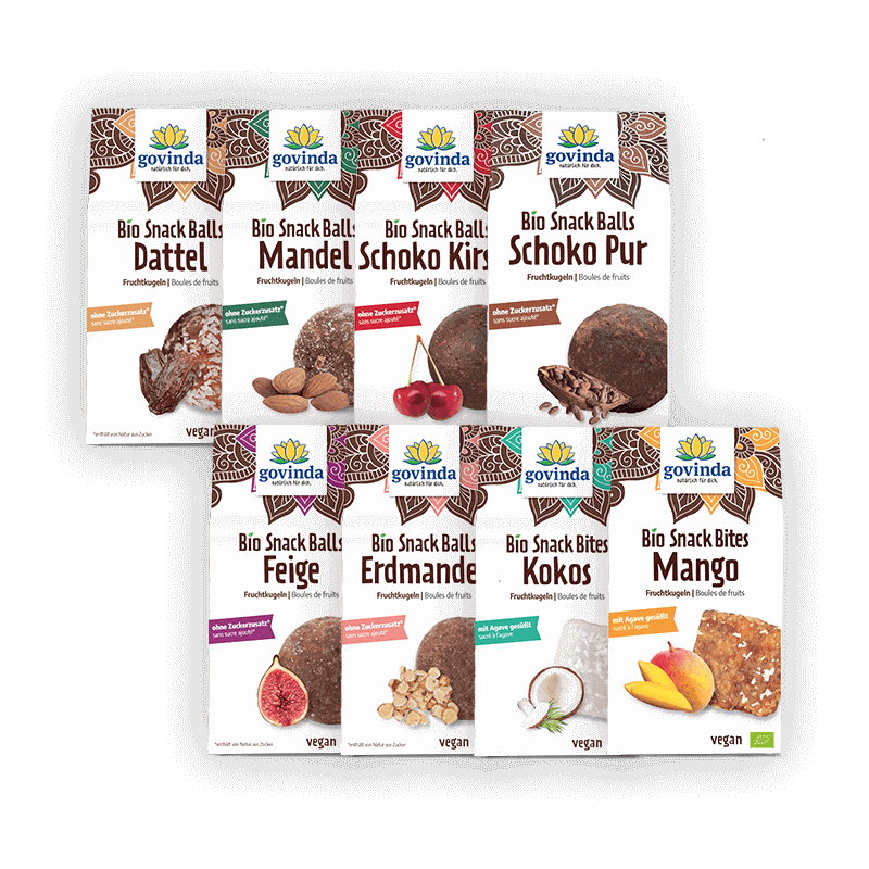 Alle Snack Balls & Bites von Govinda Natur für dich zum Schlemmen im günstigen Sparpack | vegan ✓ 100 % natürlich ✓ ohne Zuckerzusatz✓