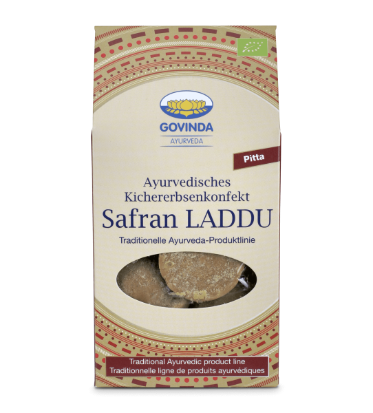 Laddu Safran – die herrlich nussige, indische Köstlichkeit, verfeinert mit erlesenem Safran | Laddu Kichererbsen-Konfekt | ✓ vegan ✓ 100 % natürlich ✓