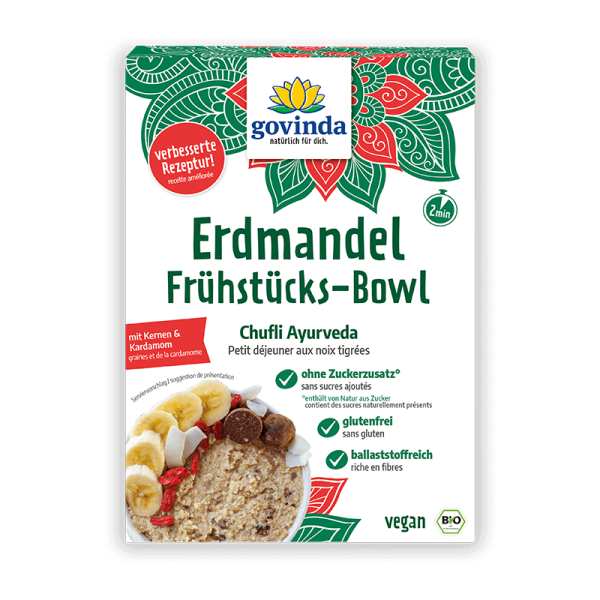 Erdmandel-Frühstücks-Bowl Ayurveda | Erdmandel-Frühstücksbrei mit Kardamom | Chufli Ayurveda | vegan ✓ glutenfrei ✓ ballaststoffreich ✓
