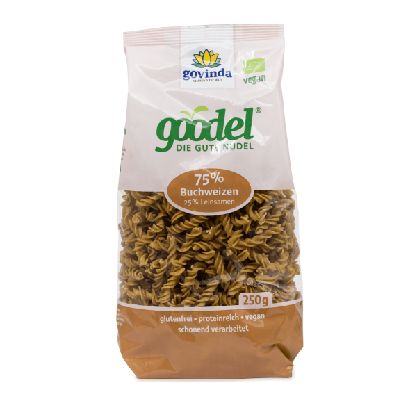 Unsere Goodel – die gute Nudel: 75 % Buchweizen & Goldleinsamen. Nussiger Pasta-Genuss ohne Gluten | vegan ✓ sojafrei ✓  glutenfrei ✓