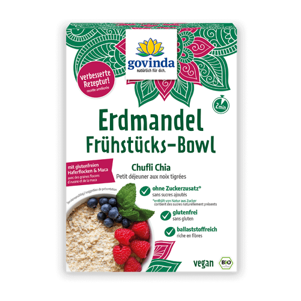 Erdmandel-Frühstücks-Bowl Chia | Erdmandel-Frühstücksbrei mit Chia & Maca | Chufli Chia | vegan ✓ glutenfrei ✓ ballaststoffreich ✓