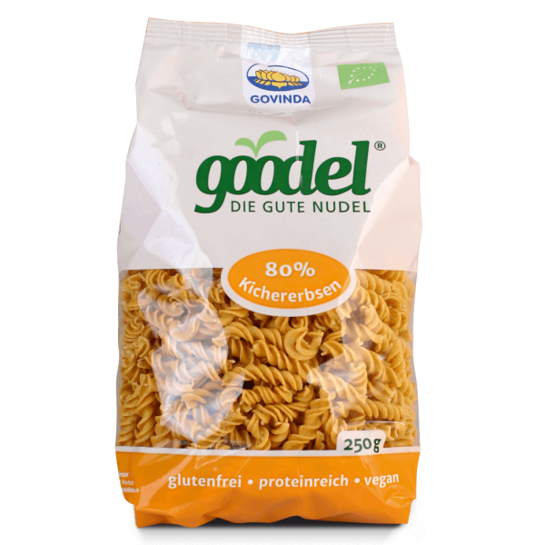 Unsere Goodel – die gute Nudel: 80 % Kichererbsen & Goldleinsamen. Nussiger Pasta-Genuss mit viel Protein | vegan ✓ sojafrei ✓  glutenfrei ✓