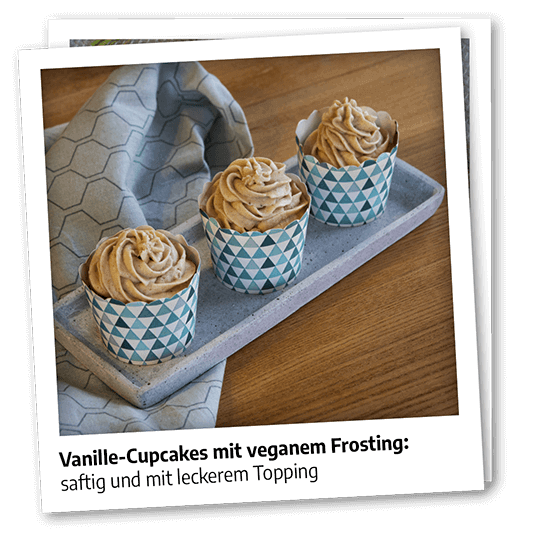Vanille-Cupcakes mit veganem Frosting | mit Dattelzucker gesüßt | Rezept für vegane Vanille Cupcakes | Govinda Natur